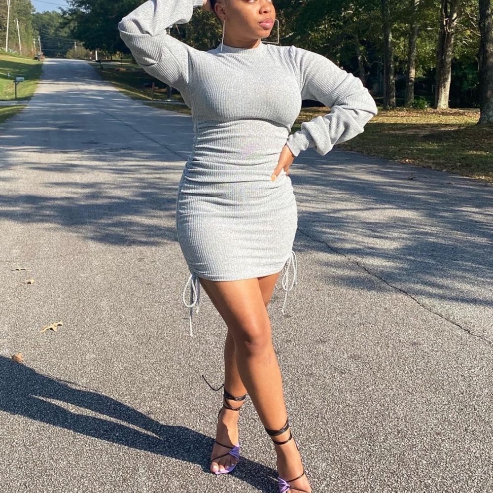 Gray Long Sleeve Bodycon Dress
